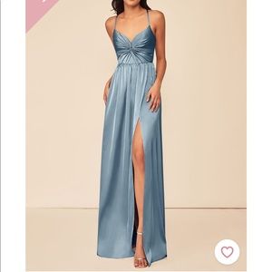 Azazie Raya Stretch Satin Dress (Dusty Blue)